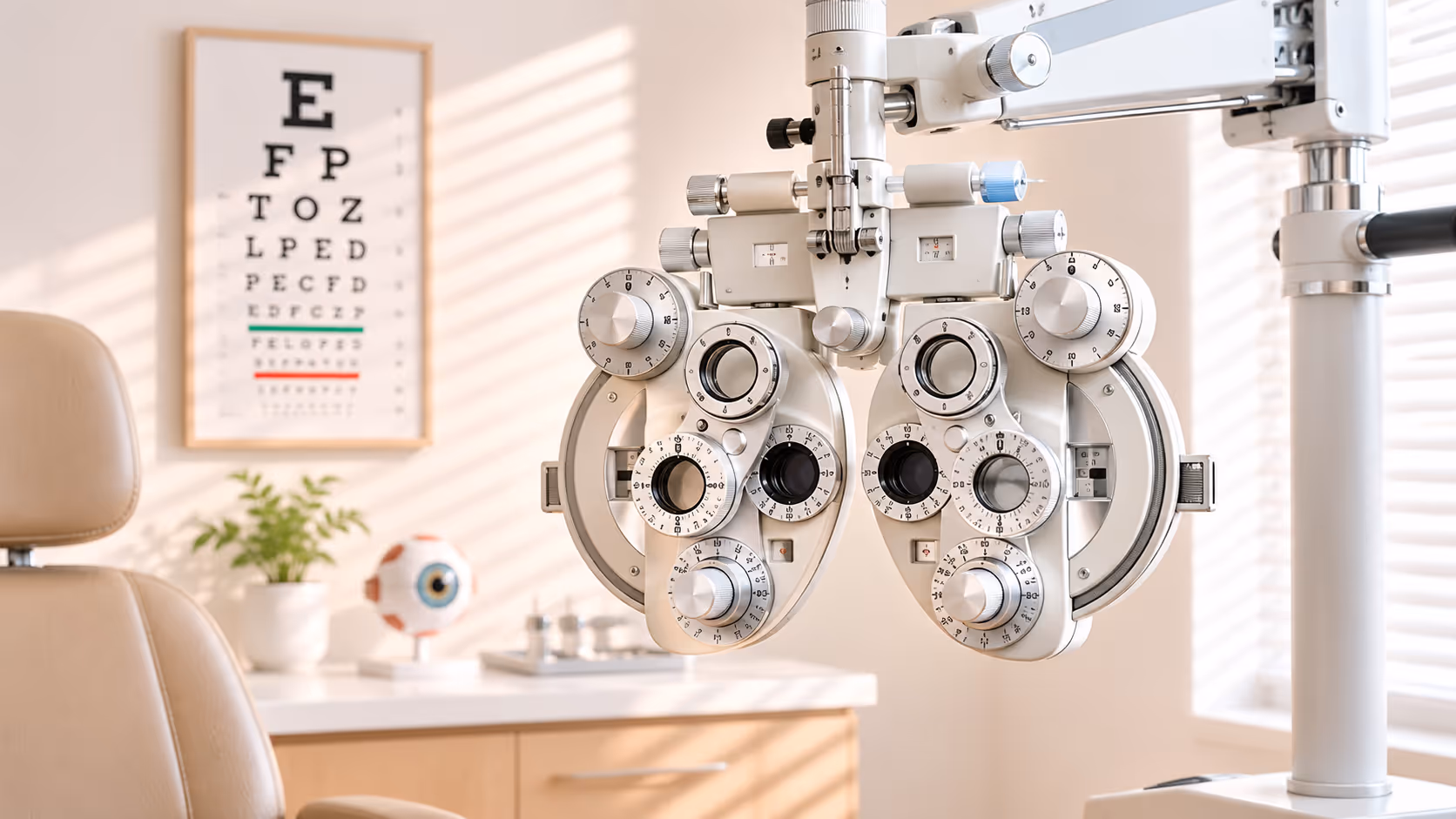 Phoropter: Phoropter or Trial frame and trial lens set: instruments to define subjective refraction, aimed at finding the prescription with the clearest and most comfortable vision (Subjective refraction).