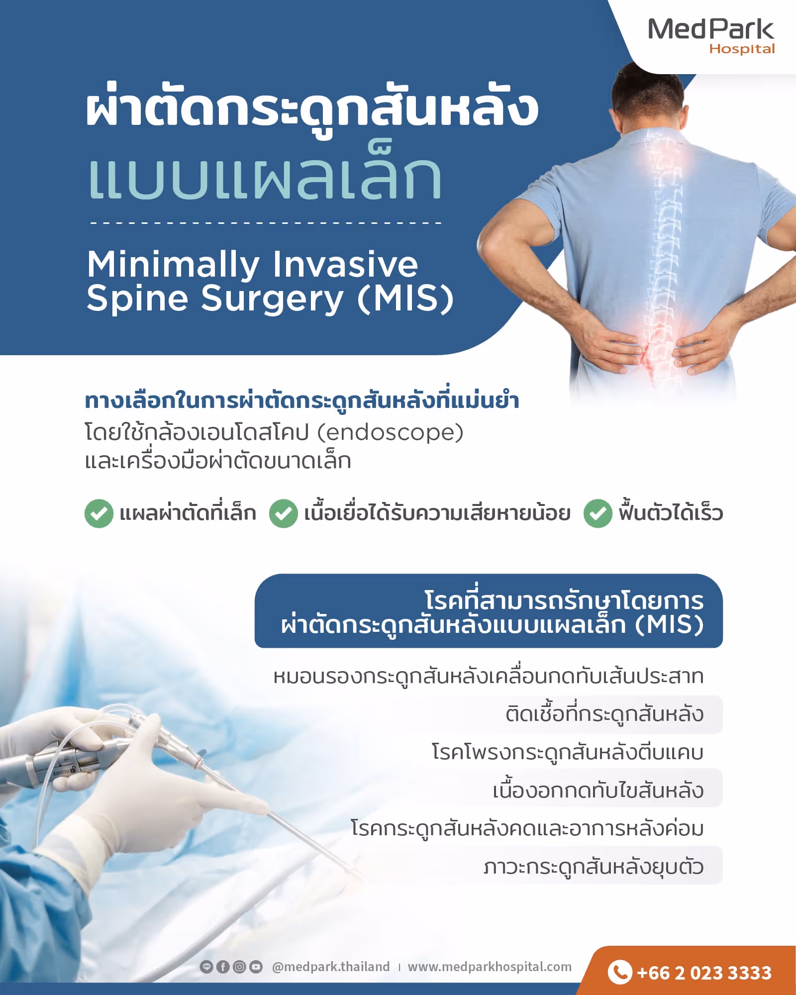 ผ่าตัดกระดูกสันหลังแบบแผลเล็ก Minimally Invasive Spine Surgery - MIS - Infographic TH