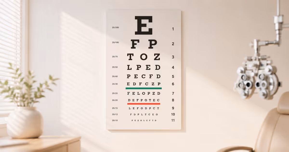 Snellen Chart: A chart or digital display that presents letters or symbols in progressively smaller sizes, used to measure distant visual acuity.