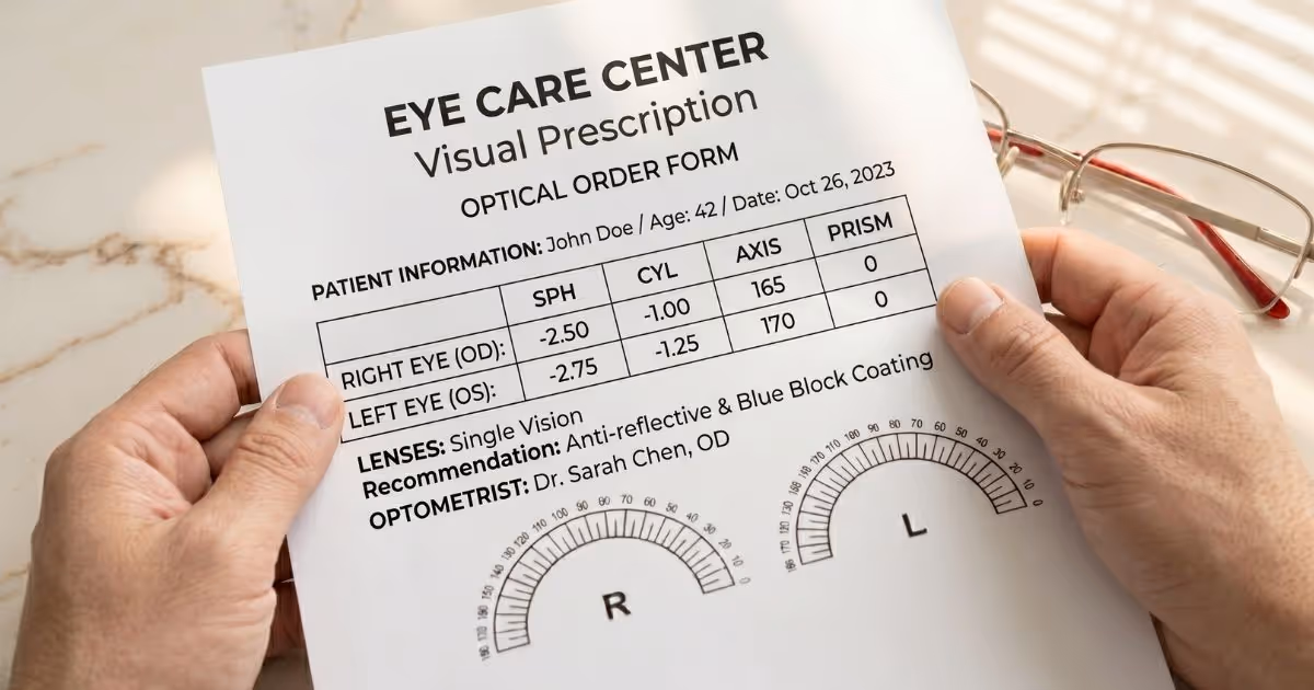 Visual Prescription: a visual prescription generally consists of two key components. The first is visual acuity, which indicates how clearly the eyes can see and distinguish fine details. The second is refraction, which measures refractive errors given as numerical values used to determine the appropriate prescription for eyeglasses or contact lenses.